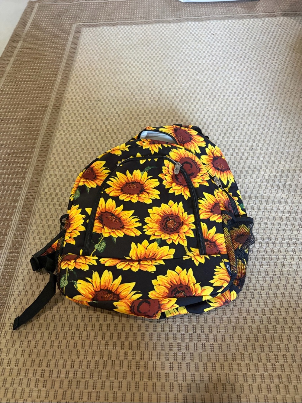 Sunflower Print Kids Backpack - Black & Yellow